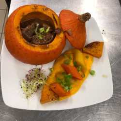 Spcial Halloween : Potimarron et joue de boeuf, pure butternut, butternut roti et carottes de couleur