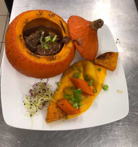 Spcial Halloween : Potimarron et joue de boeuf, pure butternut, butternut roti et carottes de couleur